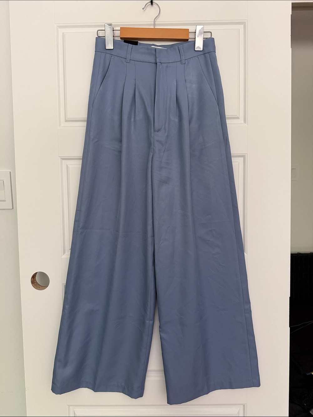 High-Waist Wide Leg Trousers in Slate Blue